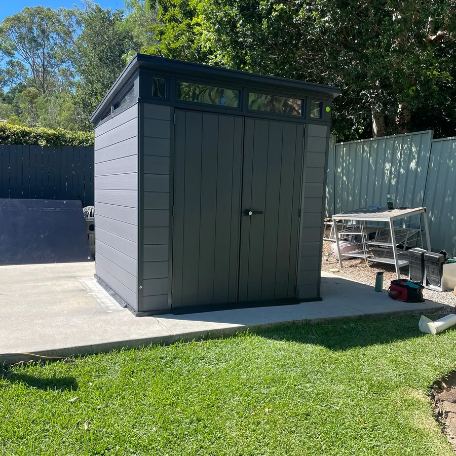 Garden shed assembled on a slab in a Brisbane backyard