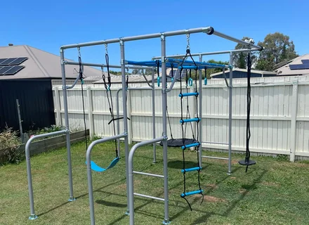 Assembled backyard monkey bar and swing set